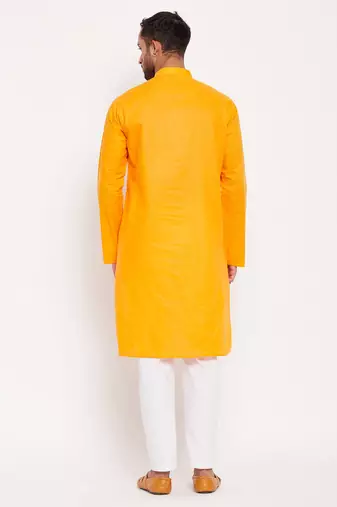 Orange And White Cotton Kurta Pyjama Set
