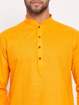 Orange And White Cotton Kurta Pyjama Set 4
