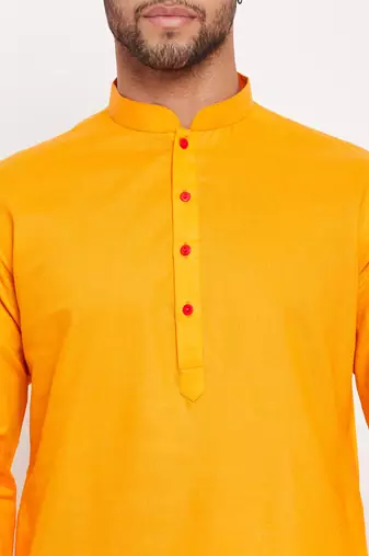 Orange And White Cotton Kurta Pyjama Set