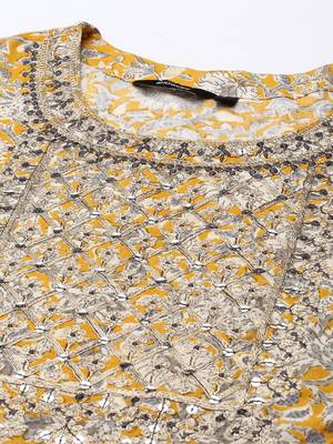 women's scoop neck ethnic motifs block print yellow straight kurta and trouser with dupatta 2