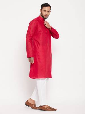 Maroon And White Cotton Kurta Pyjama Set 2