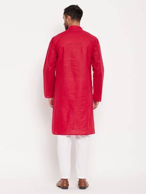 Maroon And White Cotton Kurta Pyjama Set 3