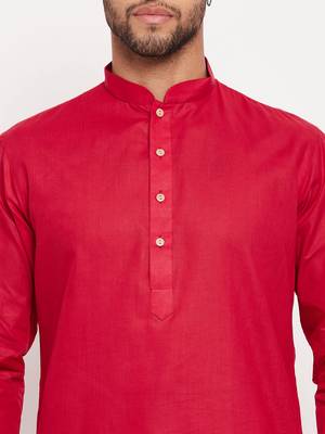 Maroon And White Cotton Kurta Pyjama Set 4