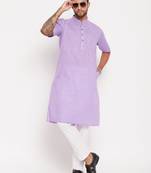 Men'S Purple And White Cotton Kurta Pyjama Set