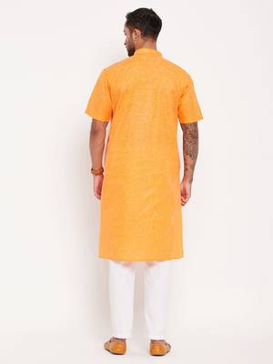 Orange And White Cotton Kurta Pyjama Set 3