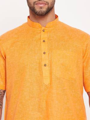 Orange And White Cotton Kurta Pyjama Set 4