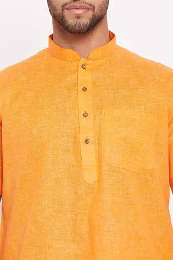 Orange And White Cotton Kurta Pyjama Set