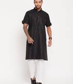 Men'S Black And White Cotton Kurta Pyjama Set