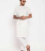 Men'S Cream And White Cotton Kurta Pyjama Set