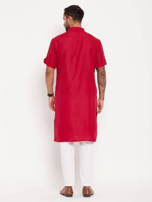 Maroon And White Cotton Kurta Pyjama Set 3