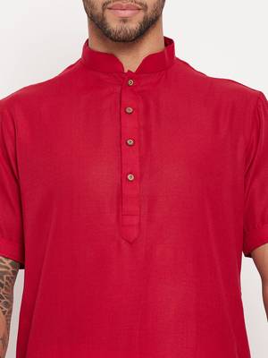 Maroon And White Cotton Kurta Pyjama Set 4