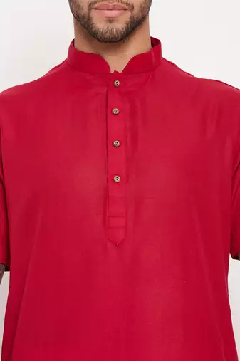 Maroon And White Cotton Kurta Pyjama Set