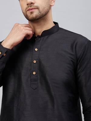 Black And Gold Cotton Blend Kurta Pyjama Set 4