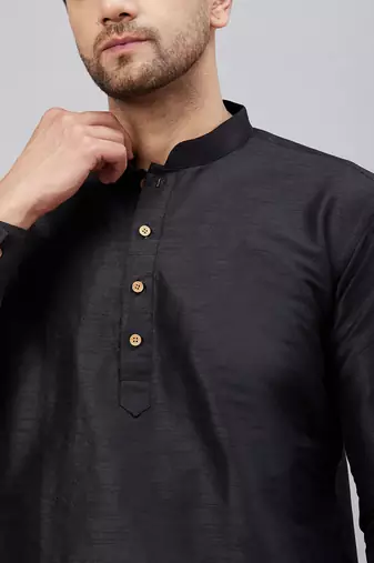 Black And Gold Cotton Blend Kurta Pyjama Set