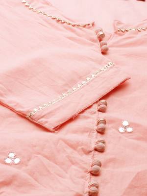 Showoff women's scoop neck solid pink anarkali kurta and palazzos with dupatta 3