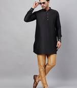Men'S Black And Rose Gold Cotton Blend Kurta Pyjama Set