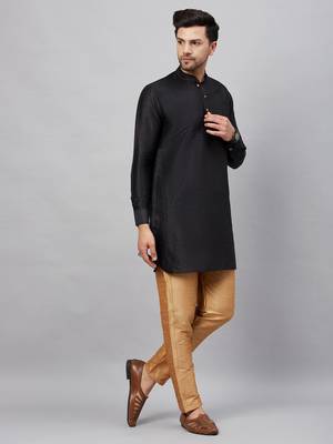 Men'S Black And Rose Gold Cotton Blend Kurta Pyjama Set 2