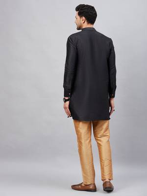 Men'S Black And Rose Gold Cotton Blend Kurta Pyjama Set 3