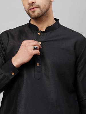Men'S Black And Rose Gold Cotton Blend Kurta Pyjama Set 4