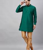Green And Rose Gold Cotton Blend Kurta Pyjama Set