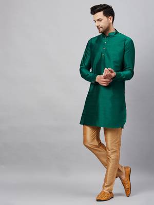 Green And Rose Gold Cotton Blend Kurta Pyjama Set 2
