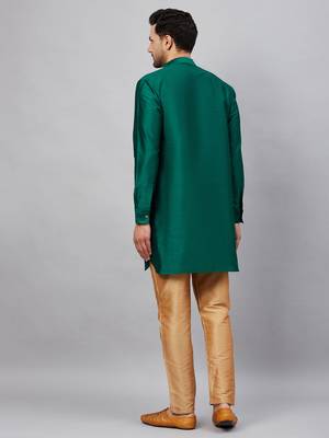 Green And Rose Gold Cotton Blend Kurta Pyjama Set 3