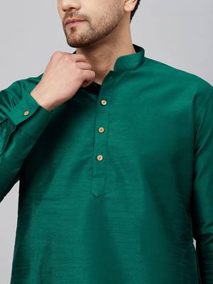 Green And Rose Gold Cotton Blend Kurta Pyjama Set 4