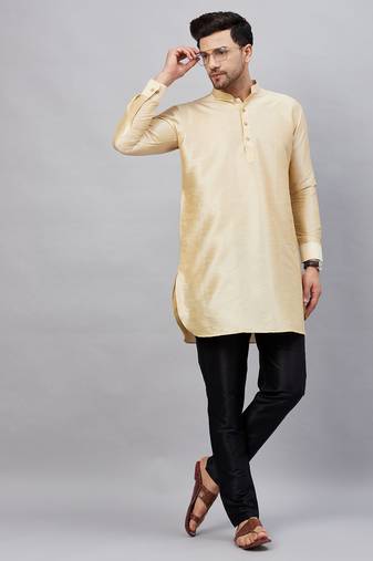 Men'S Gold And Black Cotton Blend Kurta Pyjama Set