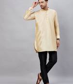 Men'S Gold And Black Cotton Blend Kurta Pyjama Set