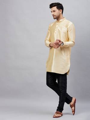 Gold And Black Cotton Blend Kurta Pyjama Set 2