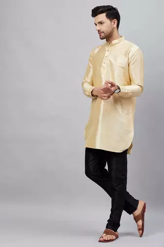 Gold And Black Cotton Blend Kurta Pyjama Set