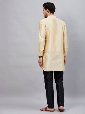 Gold And Black Cotton Blend Kurta Pyjama Set 3