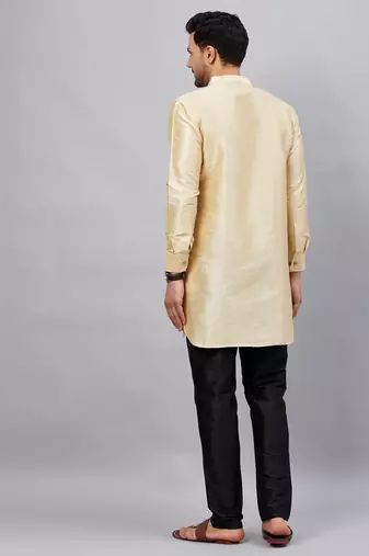 Gold And Black Cotton Blend Kurta Pyjama Set