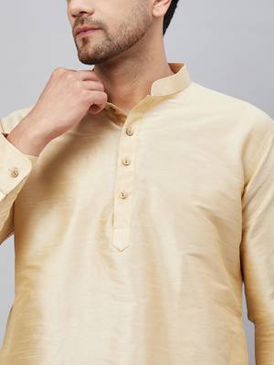 Gold And Black Cotton Blend Kurta Pyjama Set 4
