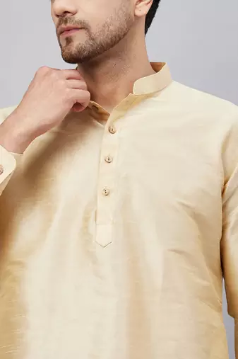 Gold And Black Cotton Blend Kurta Pyjama Set