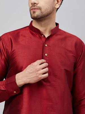 Men'S Maroon And Gold Cotton Blend Kurta Pyjama Set 4