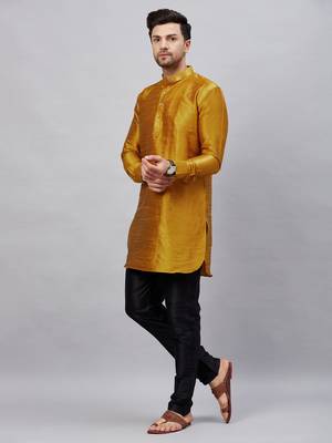 Mustard And Black Cotton Blend Kurta Pyjama Set 2