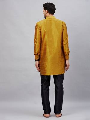 Mustard And Black Cotton Blend Kurta Pyjama Set 3