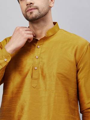 Mustard And Black Cotton Blend Kurta Pyjama Set 4