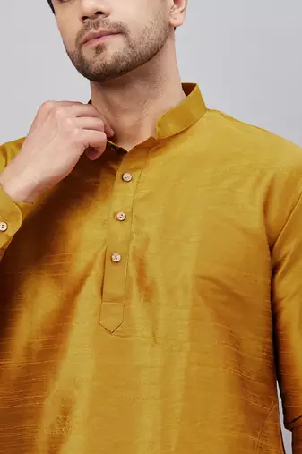 Mustard And Black Cotton Blend Kurta Pyjama Set