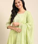 women's scoop neck bandhani lime green anarkali kurta and palazzos with dupatta