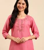 women's scoop neck solid pink straight kurta and trouser