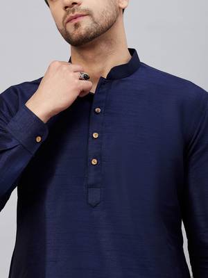 Navy Blue And Black Cotton Blend Kurta Pyjama Set 4