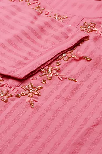 women's scoop neck solid pink straight kurta and trouser