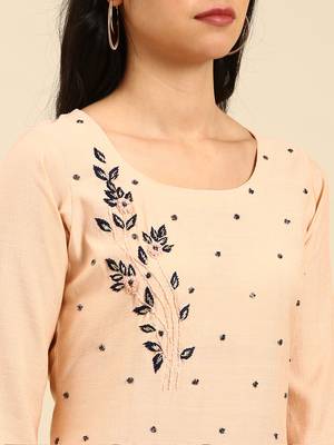 Showoff women's scoop neck solid peach straight kurta and trouser 5