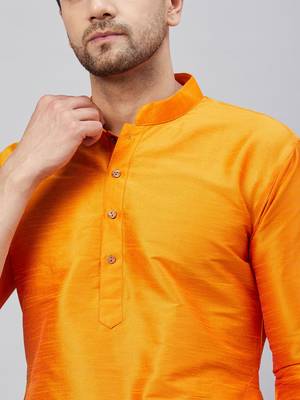 Orange And Maroon Cotton Blend Kurta Pyjama Set 4