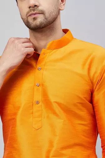 Orange And Maroon Cotton Blend Kurta Pyjama Set