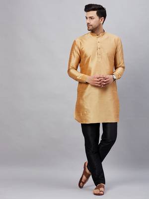 Rose Gold And Black Cotton Blend Kurta Pyjama Set 1