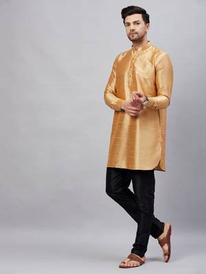 Rose Gold And Black Cotton Blend Kurta Pyjama Set 2