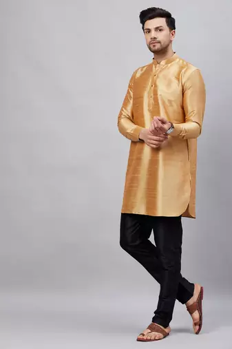 Rose Gold And Black Cotton Blend Kurta Pyjama Set